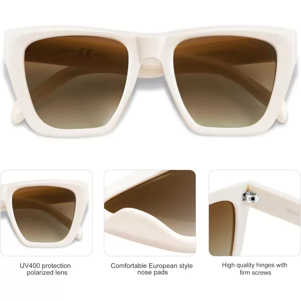 SOJOS Vintage Oversized Square Cat Eye Polarized Sunglasses for Women Trendy Fashion Cateye Style Sunglasses SJ2179Beige