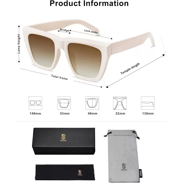 SOJOS Vintage Oversized Square Cat Eye Polarized Sunglasses for Women Trendy Fashion Cateye Style Sunglasses SJ2179Beige