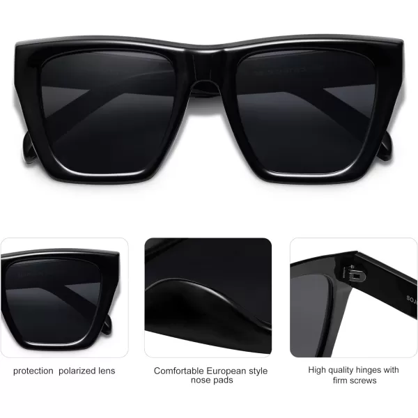 SOJOS Vintage Oversized Square Cat Eye Polarized Sunglasses for Women Trendy Fashion Cateye Style Sunglasses SJ2179Black