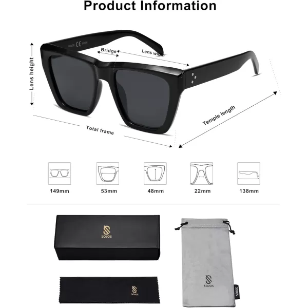 SOJOS Vintage Oversized Square Cat Eye Polarized Sunglasses for Women Trendy Fashion Cateye Style Sunglasses SJ2179Black