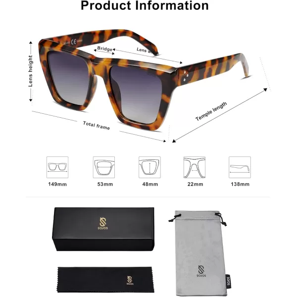SOJOS Vintage Oversized Square Cat Eye Polarized Sunglasses for Women Trendy Fashion Cateye Style Sunglasses SJ2179Bright Tortoise