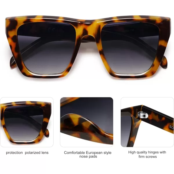 SOJOS Vintage Oversized Square Cat Eye Polarized Sunglasses for Women Trendy Fashion Cateye Style Sunglasses SJ2179Bright Tortoise