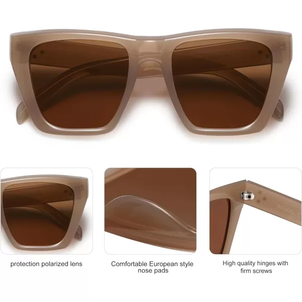 SOJOS Vintage Oversized Square Cat Eye Polarized Sunglasses for Women Trendy Fashion Cateye Style Sunglasses SJ2179Brown