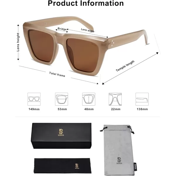 SOJOS Vintage Oversized Square Cat Eye Polarized Sunglasses for Women Trendy Fashion Cateye Style Sunglasses SJ2179Brown