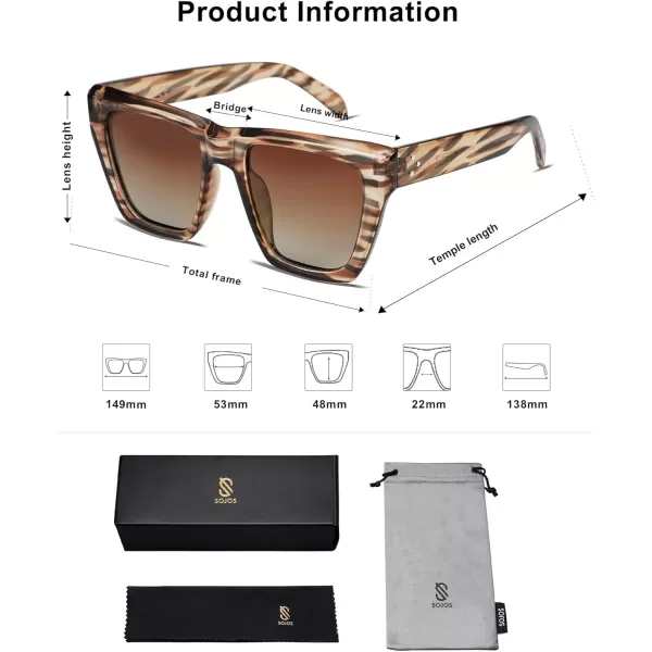 SOJOS Vintage Oversized Square Cat Eye Polarized Sunglasses for Women Trendy Fashion Cateye Style Sunglasses SJ2179Brown Pattern