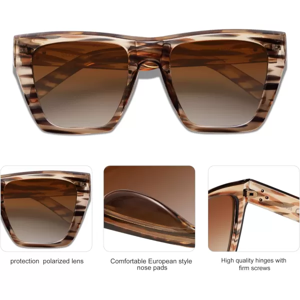 SOJOS Vintage Oversized Square Cat Eye Polarized Sunglasses for Women Trendy Fashion Cateye Style Sunglasses SJ2179Brown Pattern