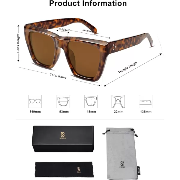 SOJOS Vintage Oversized Square Cat Eye Polarized Sunglasses for Women Trendy Fashion Cateye Style Sunglasses SJ2179Dark Tortoise