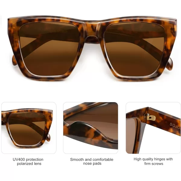 SOJOS Vintage Oversized Square Cat Eye Polarized Sunglasses for Women Trendy Fashion Cateye Style Sunglasses SJ2179Dark Tortoise