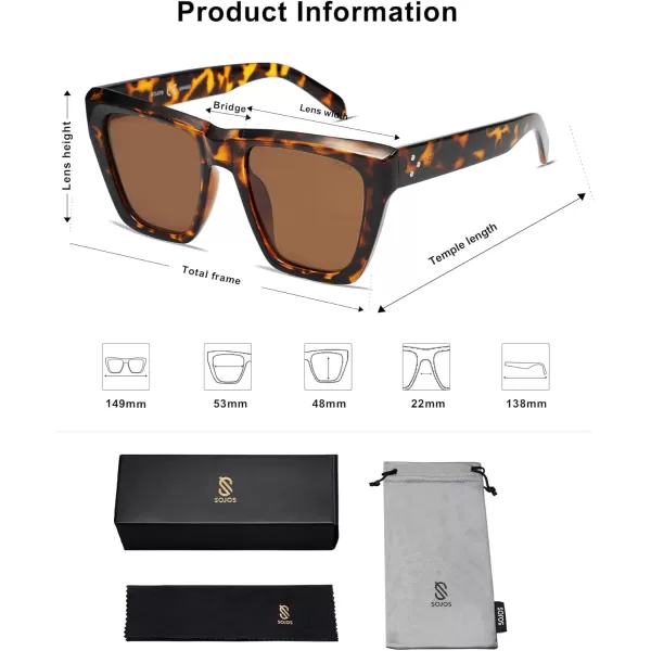 SOJOS Vintage Oversized Square Cat Eye Polarized Sunglasses for Women Trendy Fashion Cateye Style Sunglasses SJ2179Leopard