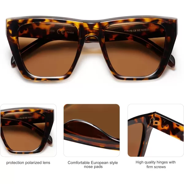 SOJOS Vintage Oversized Square Cat Eye Polarized Sunglasses for Women Trendy Fashion Cateye Style Sunglasses SJ2179Leopard