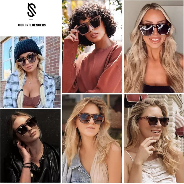 SOJOS Vintage Oversized Square Cat Eye Polarized Sunglasses for Women Trendy Fashion Cateye Style Sunglasses SJ2179Leopard Print