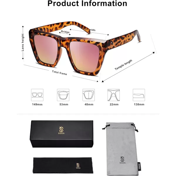 SOJOS Vintage Oversized Square Cat Eye Polarized Sunglasses for Women Trendy Fashion Cateye Style Sunglasses SJ2179Leopard Print
