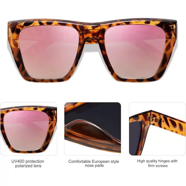 SOJOS Vintage Oversized Square Cat Eye Polarized Sunglasses for Women Trendy Fashion Cateye Style Sunglasses SJ2179Leopard Print