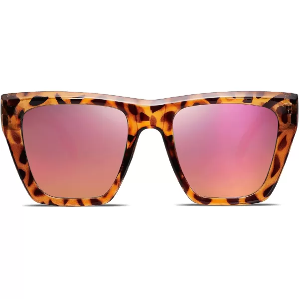 SOJOS Vintage Oversized Square Cat Eye Polarized Sunglasses for Women Trendy Fashion Cateye Style Sunglasses SJ2179Leopard Print