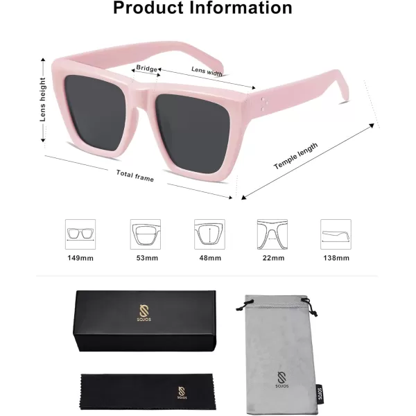 SOJOS Vintage Oversized Square Cat Eye Polarized Sunglasses for Women Trendy Fashion Cateye Style Sunglasses SJ2179Pink