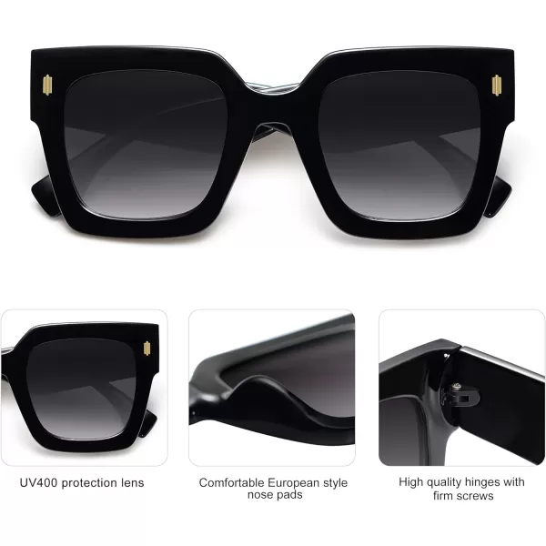 SOJOS Vintage Oversized Square Sunglasses for WomenRetro Womens Luxury Big Sun Glasses UV400 Protection SJ2194Black