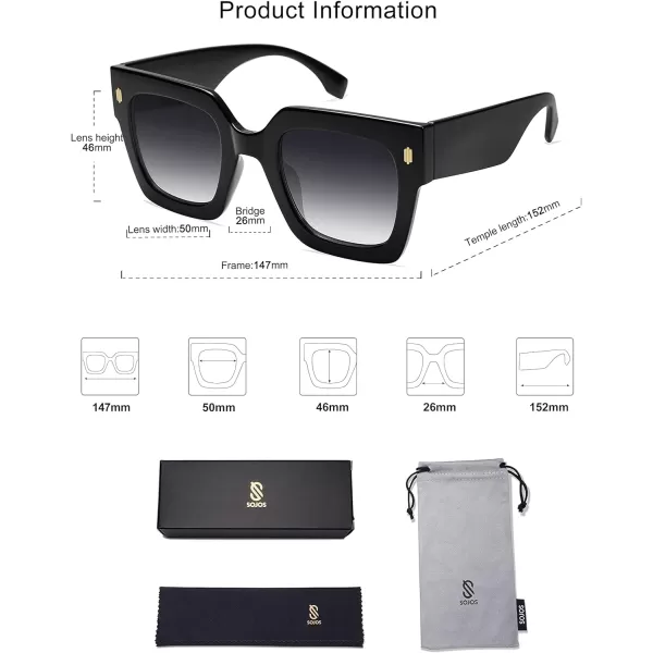 SOJOS Vintage Oversized Square Sunglasses for WomenRetro Womens Luxury Big Sun Glasses UV400 Protection SJ2194Black