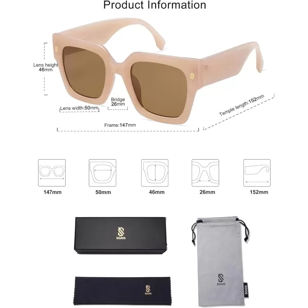 SOJOS Vintage Oversized Square Sunglasses for WomenRetro Womens Luxury Big Sun Glasses UV400 Protection SJ2194Cream Brown