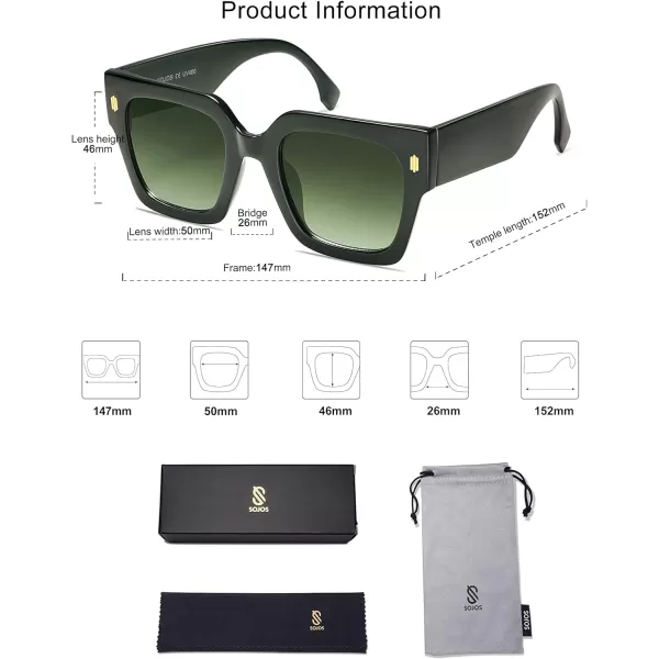 SOJOS Vintage Oversized Square Sunglasses for WomenRetro Womens Luxury Big Sun Glasses UV400 Protection SJ2194Green
