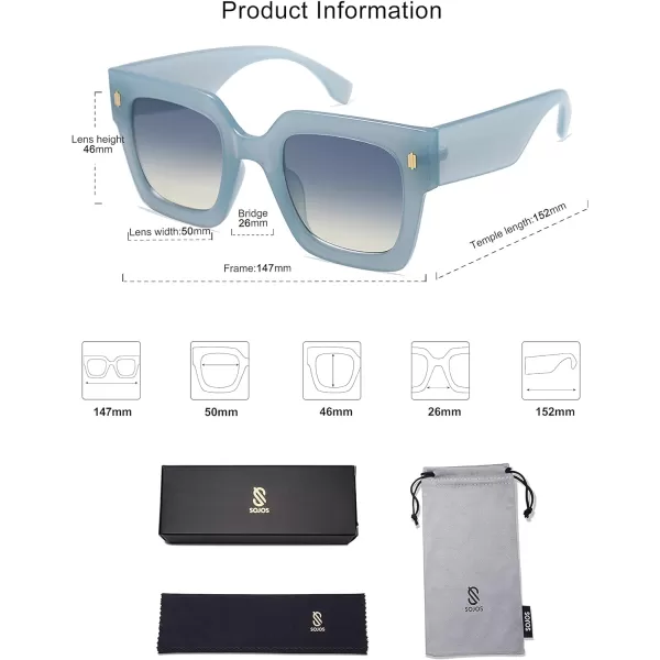SOJOS Vintage Oversized Square Sunglasses for WomenRetro Womens Luxury Big Sun Glasses UV400 Protection SJ2194Milky Blue