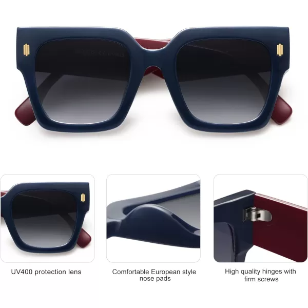 SOJOS Vintage Oversized Square Sunglasses for WomenRetro Womens Luxury Big Sun Glasses UV400 Protection SJ2194Milky NavyMilky Red