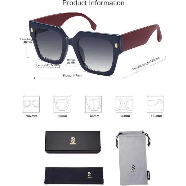 SOJOS Vintage Oversized Square Sunglasses for WomenRetro Womens Luxury Big Sun Glasses UV400 Protection SJ2194Milky NavyMilky Red