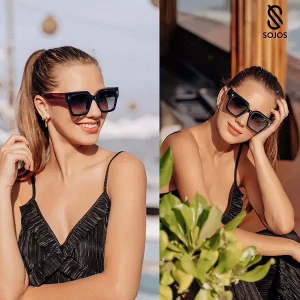 SOJOS Vintage Oversized Square Sunglasses for WomenRetro Womens Luxury Big Sun Glasses UV400 Protection SJ2194Milky NavyMilky Red