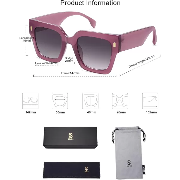 SOJOS Vintage Oversized Square Sunglasses for WomenRetro Womens Luxury Big Sun Glasses UV400 Protection SJ2194Milky Purple