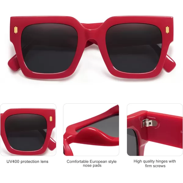 SOJOS Vintage Oversized Square Sunglasses for WomenRetro Womens Luxury Big Sun Glasses UV400 Protection SJ2194Red