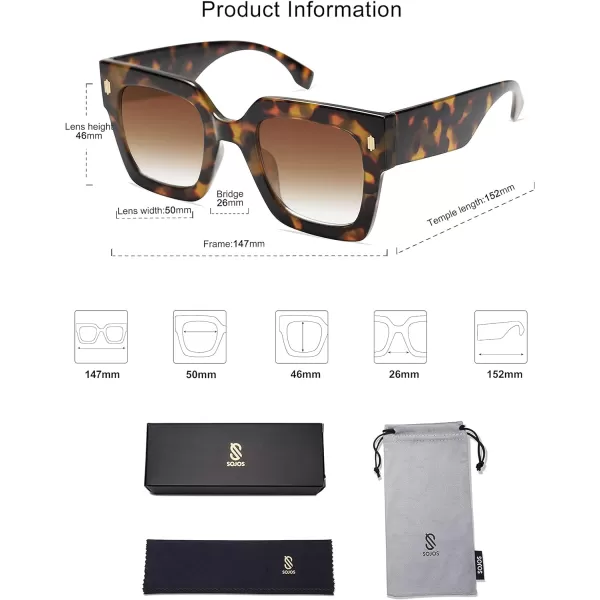 SOJOS Vintage Oversized Square Sunglasses for WomenRetro Womens Luxury Big Sun Glasses UV400 Protection SJ2194Tortoise Frame Gradient Brown Lens