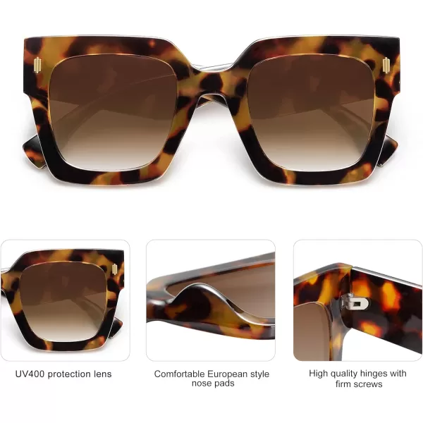 SOJOS Vintage Oversized Square Sunglasses for WomenRetro Womens Luxury Big Sun Glasses UV400 Protection SJ2194Tortoise Frame Gradient Brown Lens