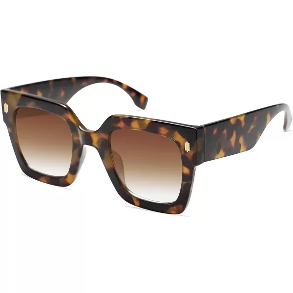 SOJOS Vintage Oversized Square Sunglasses for WomenRetro Womens Luxury Big Sun Glasses UV400 Protection SJ2194Tortoise Frame Gradient Brown Lens
