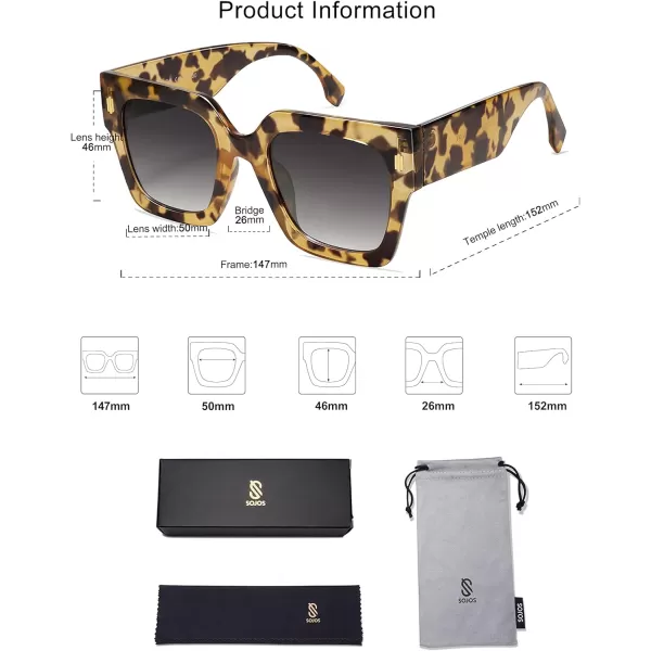 SOJOS Vintage Oversized Square Sunglasses for WomenRetro Womens Luxury Big Sun Glasses UV400 Protection SJ2194Yellow Leopard