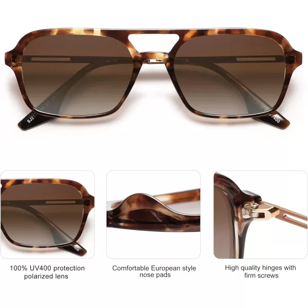 SOJOS Vintage Polarized Aviator Sunglasses for Women Men 70s Retro Flat Narraw Rectangular Womens Glasses SJ2186Brown Tortoise