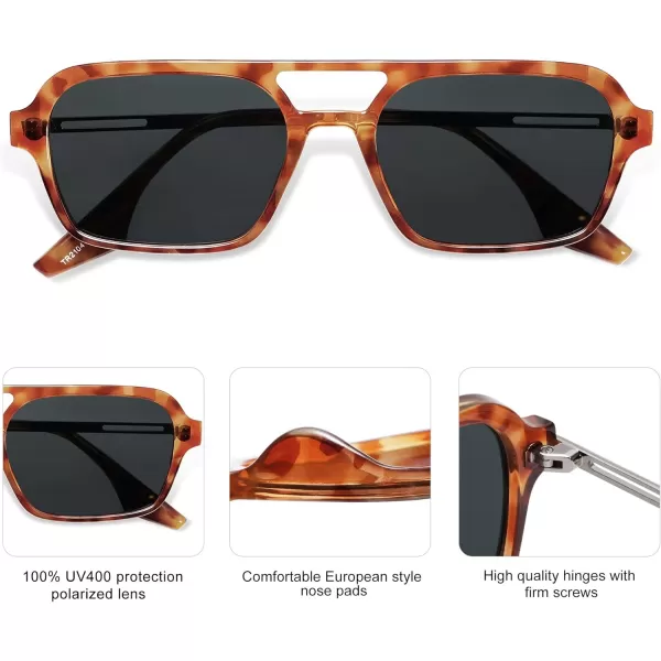 SOJOS Vintage Polarized Aviator Sunglasses for Women Men 70s Retro Flat Narraw Rectangular Womens Glasses SJ2186Yellow Tortoise