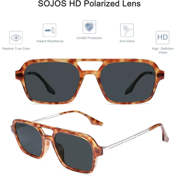 SOJOS Vintage Polarized Aviator Sunglasses for Women Men 70s Retro Flat Narraw Rectangular Womens Glasses SJ2186Yellow Tortoise