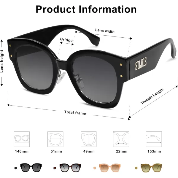 SOJOS Vintage Sunglasses Womens Trendy 2023 Nude Big Sun Glasses Oversized UV400 Protection SJ2257Black