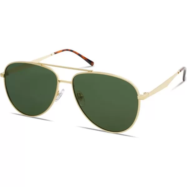 SOJOS Retro Oversized Aviator Polarized Sunglasses for Women Men Classic Large Metal Sun Glasses SJ1207AShiny GoldGreen