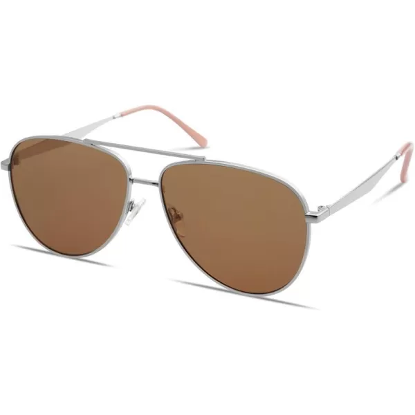 SOJOS Retro Oversized Aviator Polarized Sunglasses for Women Men Classic Large Metal Sun Glasses SJ1207ASilverLight Brown