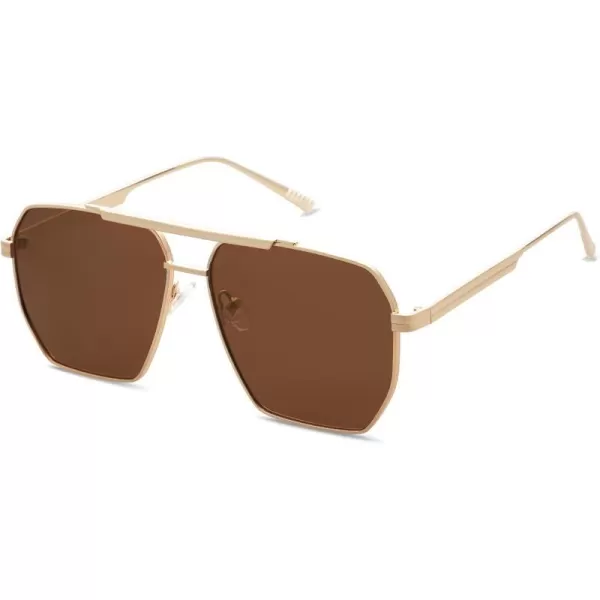 SOJOS Retro Oversized Square Polarized Sunglasses for Women and Men Vintage Shades UV400 Classic Large Metal Sun GlassesLight Gold