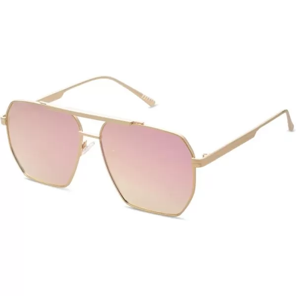 SOJOS Retro Oversized Square Polarized Sunglasses for Women and Men Vintage Shades UV400 Classic Large Metal Sun GlassesShiny Gold