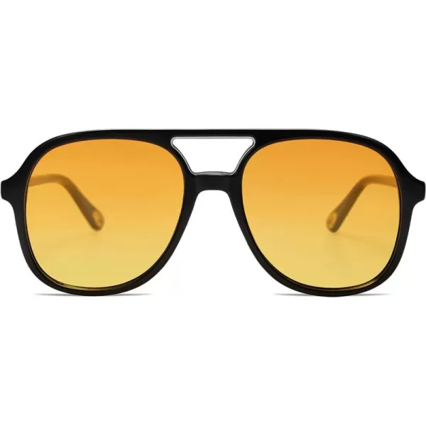 SOJOS Retro Polarized Aviator Sunglasses for Women Men Classic 70s Vintage Trendy Square Oversized AviatorsBlackYellow Tint