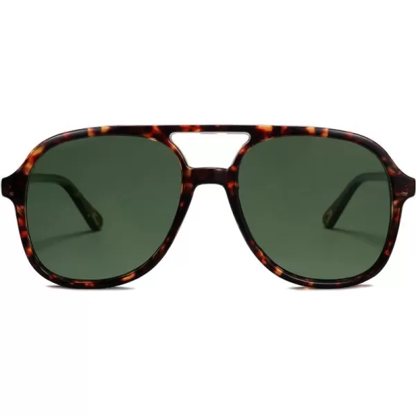 SOJOS Retro Polarized Aviator Sunglasses for Women Men Classic 70s Vintage Trendy Square Oversized AviatorsBrown TortoiseGreen