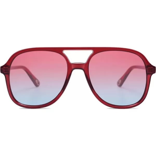 SOJOS Retro Polarized Aviator Sunglasses for Women Men Classic 70s Vintage Trendy Square Oversized AviatorsBurgundyRed Gradient Blue