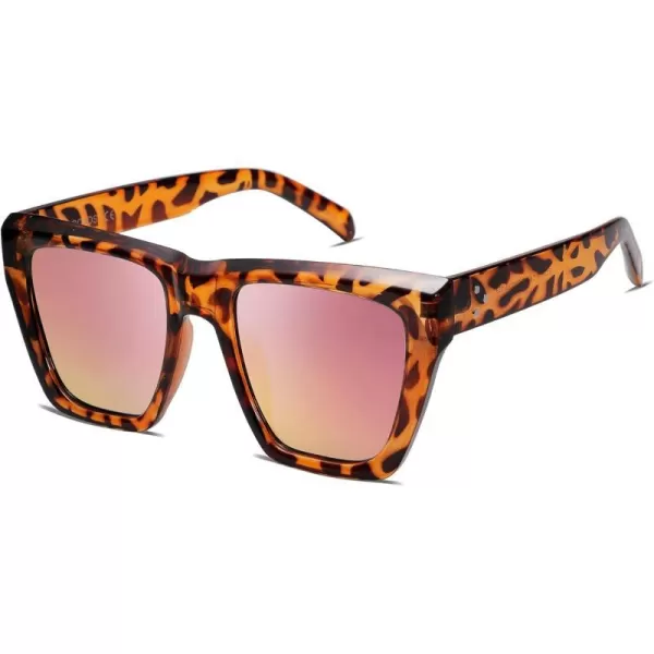 SOJOS Vintage Oversized Square Cat Eye Polarized Sunglasses for Women Trendy Fashion Cateye Style Sunglasses SJ2179Leopard Print