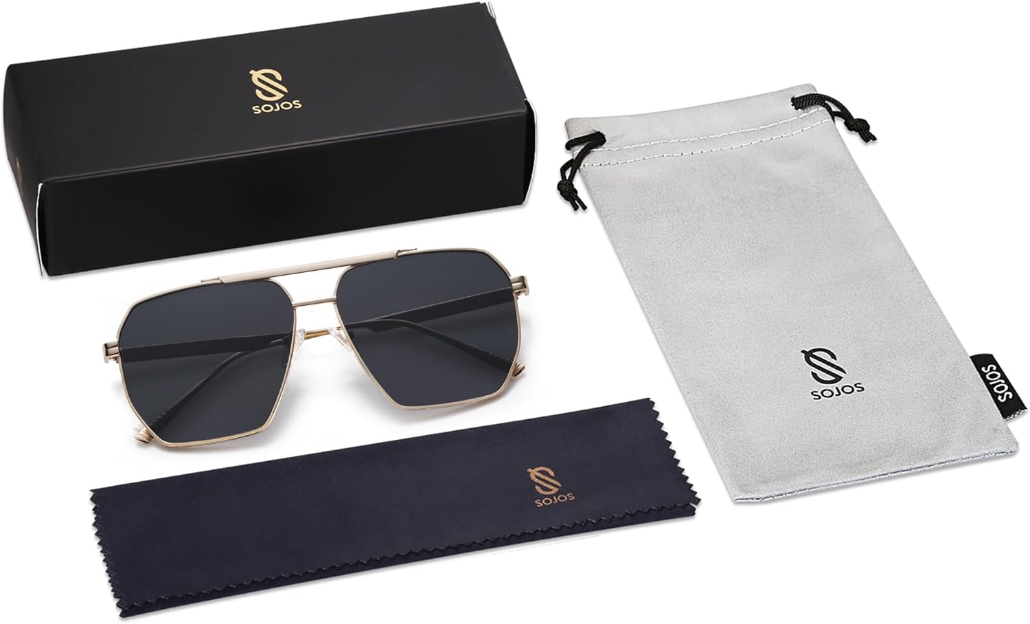 SOJOS Retro Oversized Square Polarized Sunglasses for Women and Men Vintage Shades Classic Large Metal Sun GlassesGold