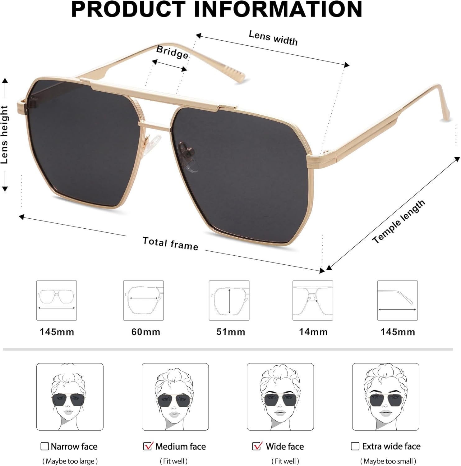 SOJOS Retro Oversized Square Polarized Sunglasses for Women and Men Vintage Shades Classic Large Metal Sun GlassesGold