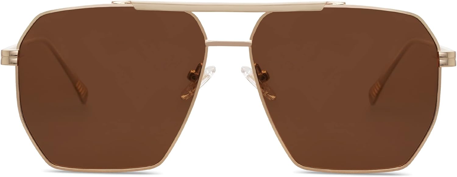 SOJOS Retro Oversized Square Polarized Sunglasses for Women and Men Vintage Shades Classic Large Metal Sun GlassesLight Gold