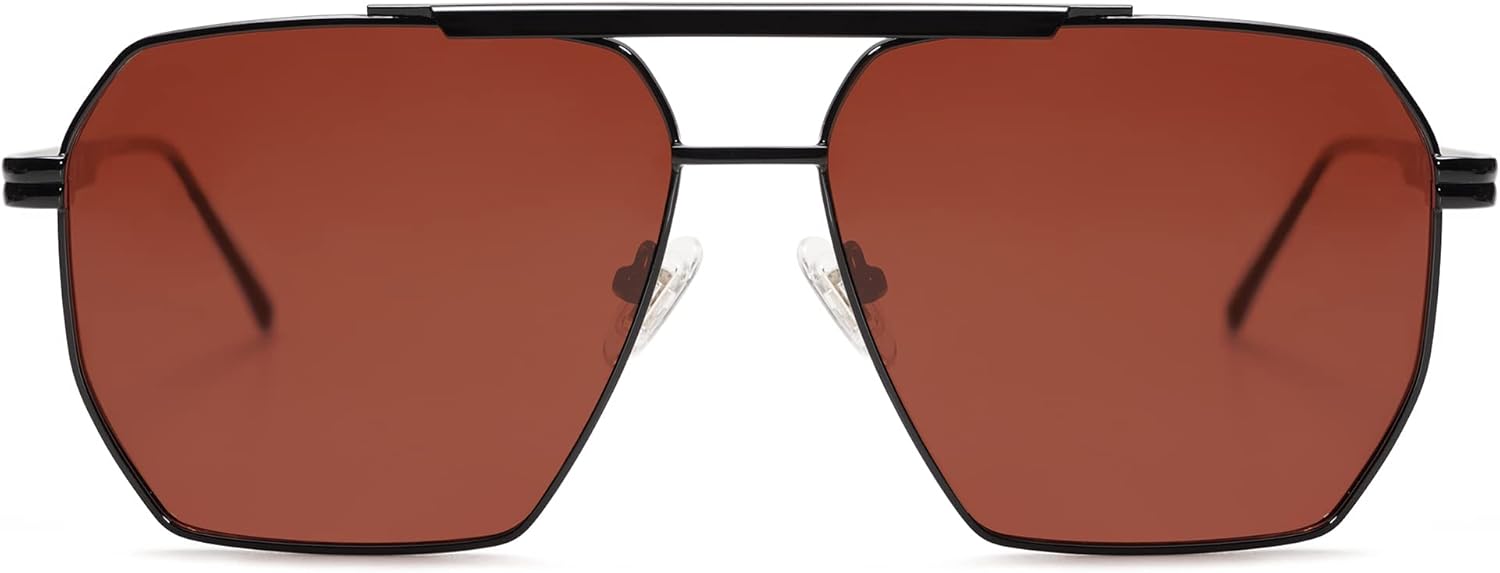 SOJOS Retro Oversized Square Polarized Sunglasses for Women and Men Vintage Shades Classic Large Metal Sun GlassesMatte BlackRed
