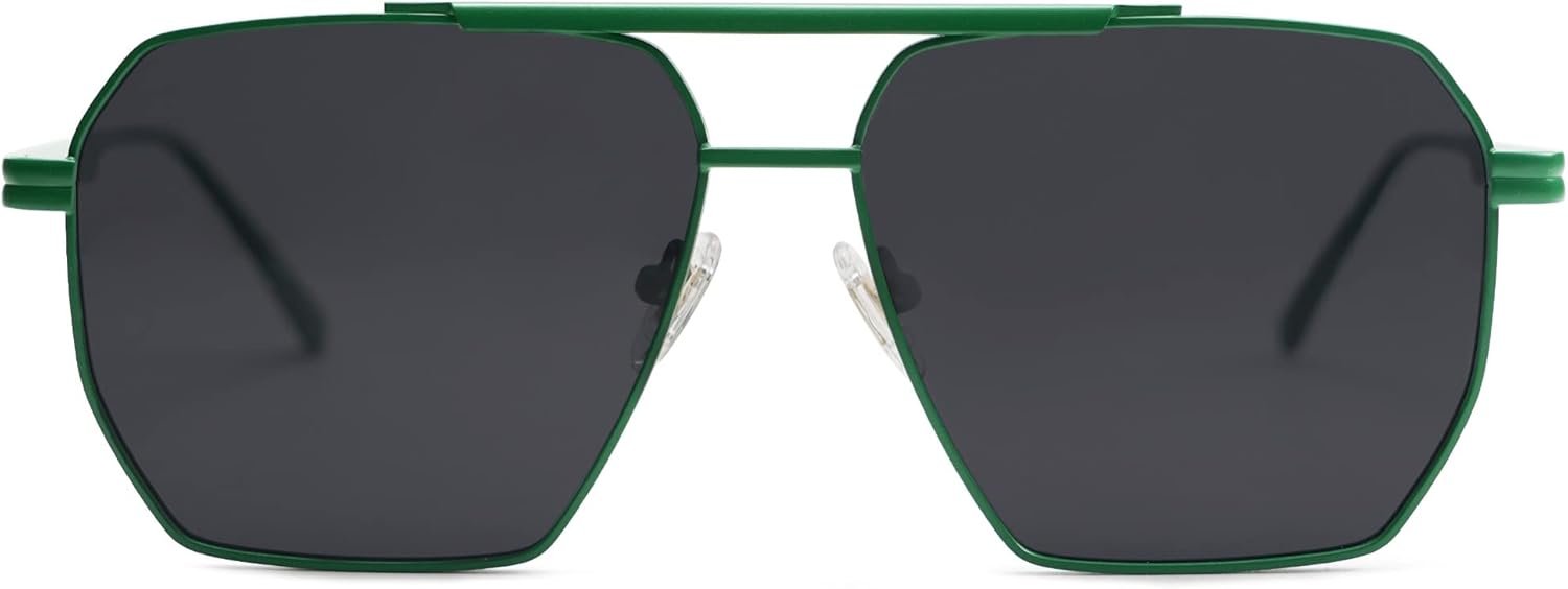 SOJOS Retro Oversized Square Polarized Sunglasses for Women and Men Vintage Shades Classic Large Metal Sun GlassesMatte GreenGrey